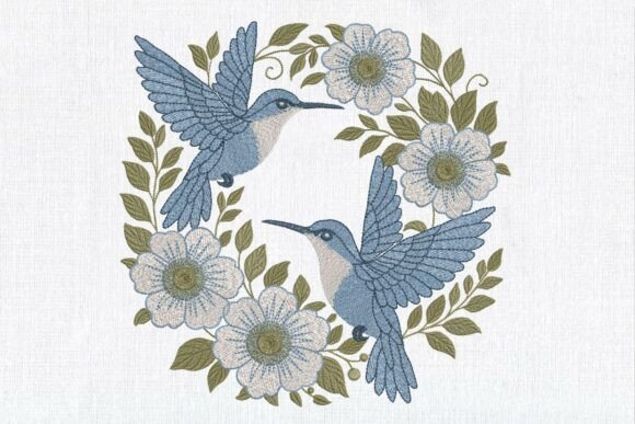 Blue Hummingbird Floral Wreath
