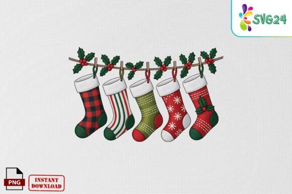 Christmas Stockings Garland Embroidery P