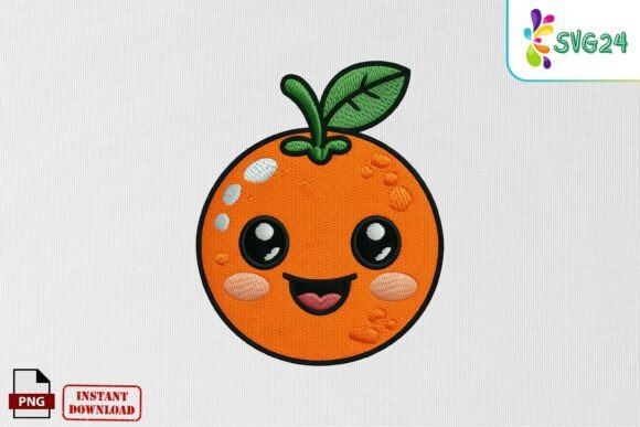 Cute Orange Fruit Face Embroidery PNG